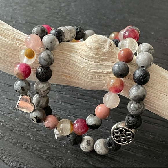 Handmade natural Stone Beaded Bracelet Set Lava Jasper Labradorite Tourmaline - Picture 5 of 13